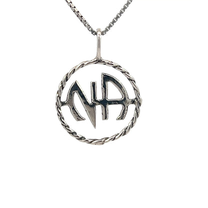 Sterling Silver Pendant, Narcotics Anonymous NA Initials in a Twist Wire Style Circle Medium Size