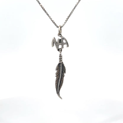 Sterling Silver Pendant, Narcotics Anonymous NA Initials with a Single Feather