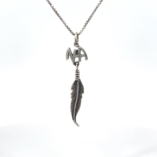 Sterling Silver Pendant, Narcotics Anonymous NA Initials with a Single Feather