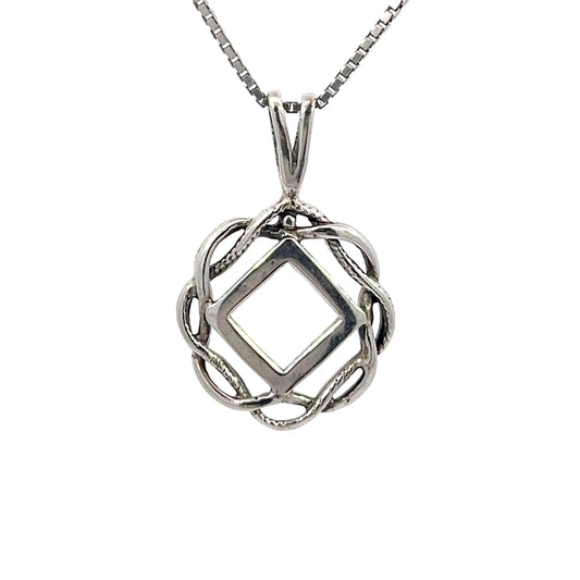 Sterling Silver Pendant, Narcotics Anonymous NA Symbol in a Basket Weave Circle, Medium Size