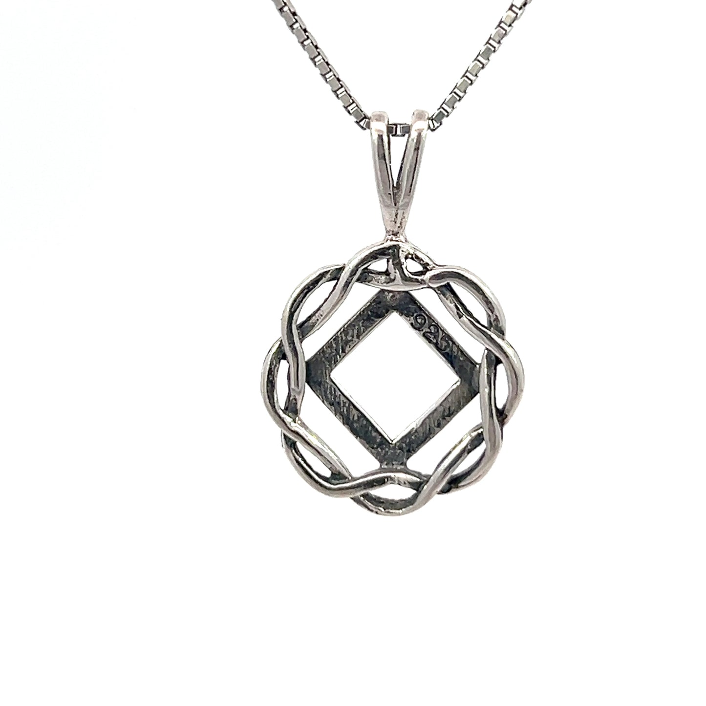Sterling Silver Pendant, Narcotics Anonymous NA Symbol in a Basket Weave Circle, Medium Size
