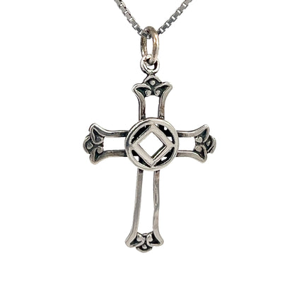 Sterling Silver, Cross Pendant with Narcotics Anonymous NA Symbol, Medium Size
