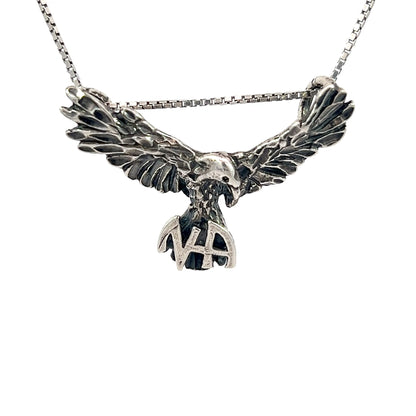 Sterling Silver Pendant, Narcotics Anonymous NA Symbol on the Tail Feathers of an Open Winged Eagle