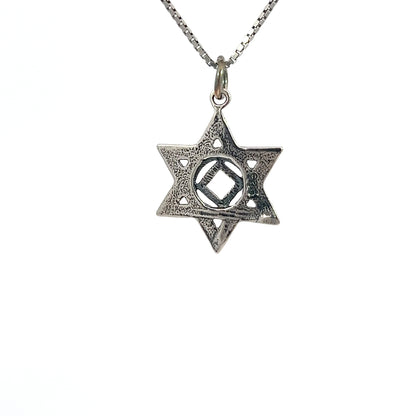 Sterling Silver Pendant, Narcotics Anonymous NA Symbol in a Jewish Star of David, Large Size
