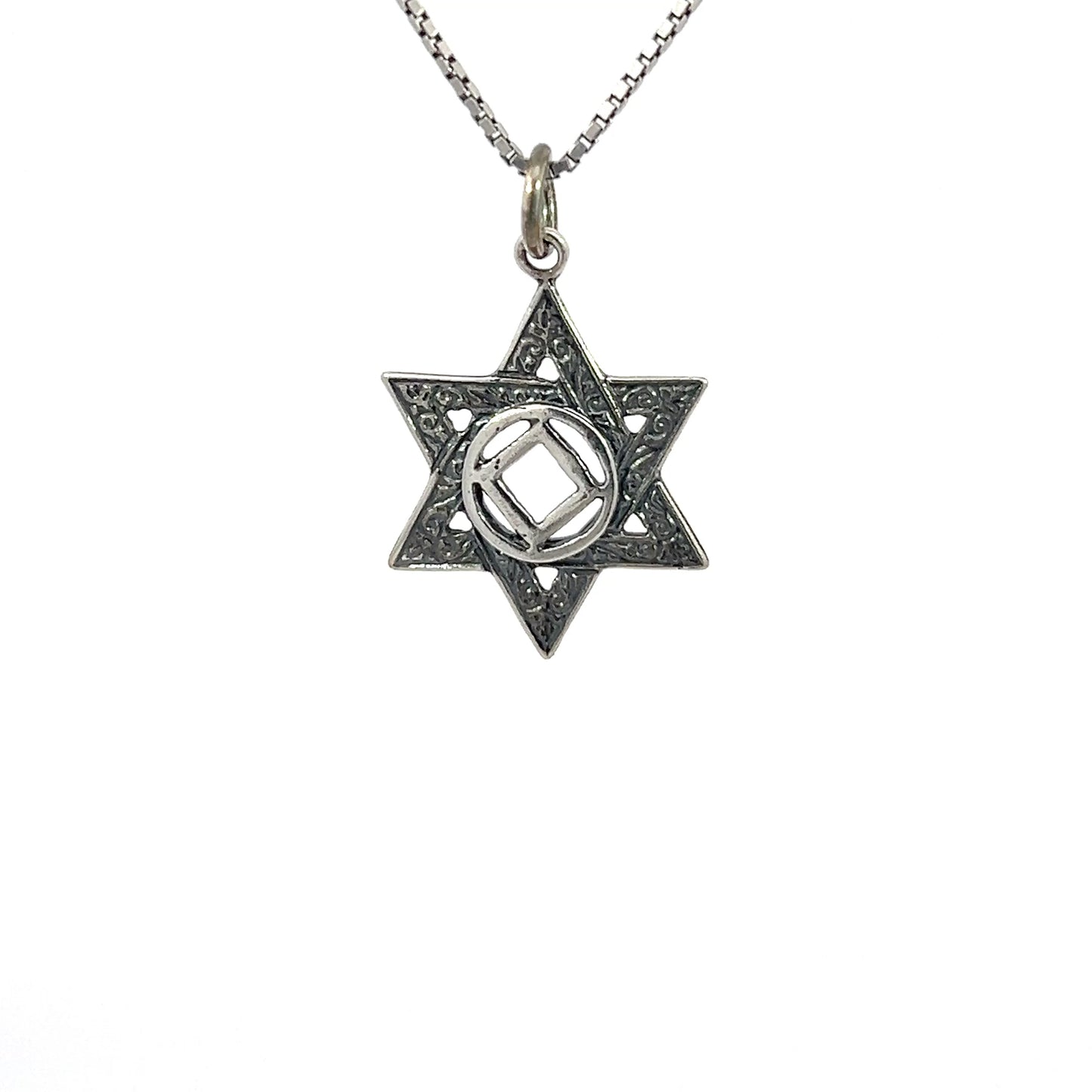 Sterling Silver Pendant, Narcotics Anonymous NA Symbol in a Jewish Star of David, Large Size