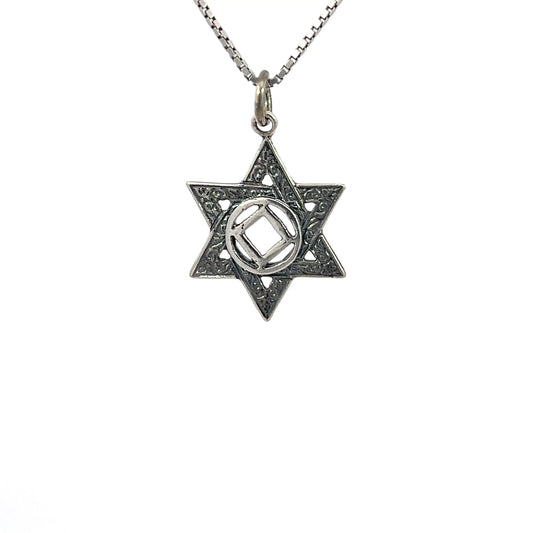 Sterling Silver Pendant, Narcotics Anonymous NA Symbol in a Jewish Star of David, Large Size