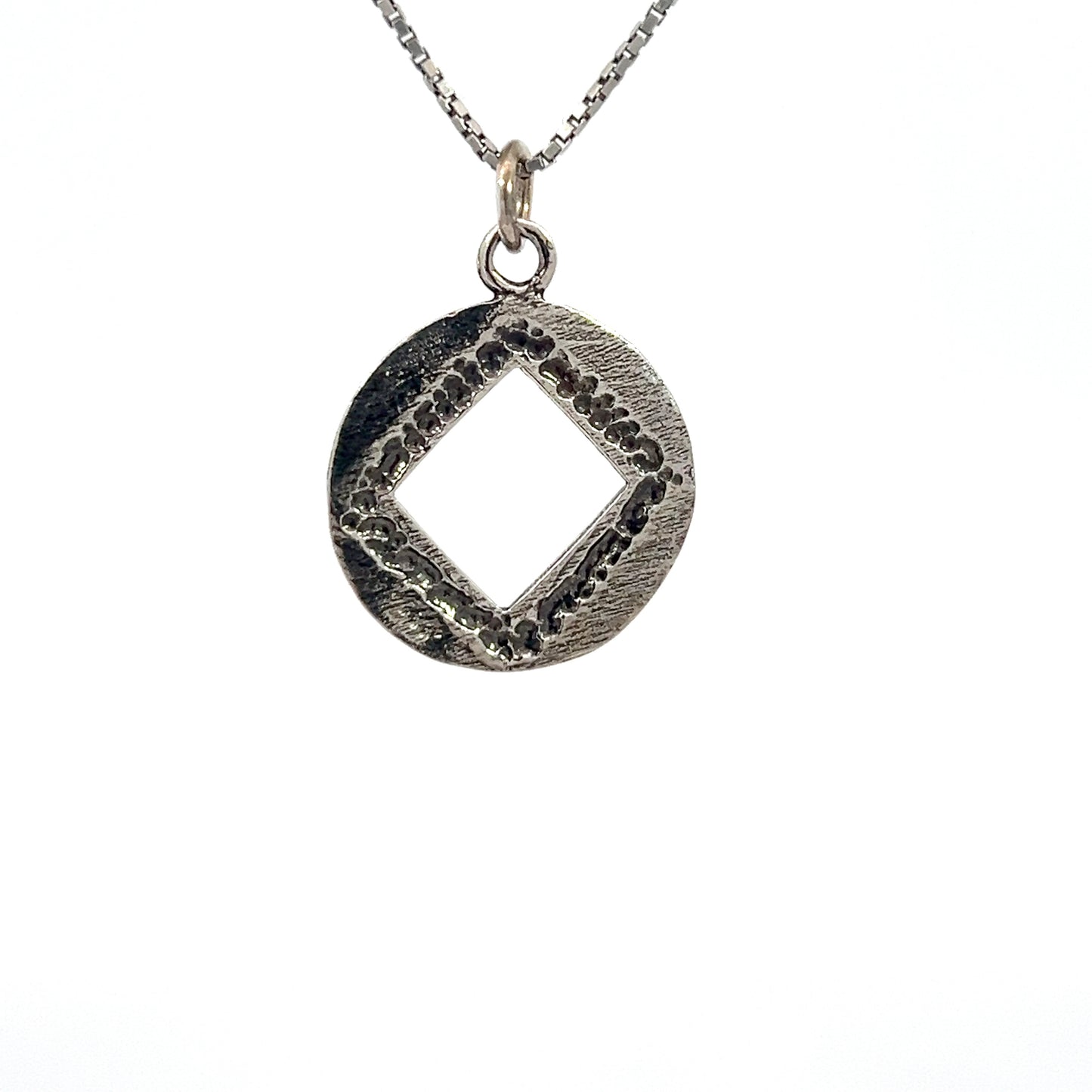 Sterling Silver Pendant, Open Narcotics Anonymous NA Symbol in a Coin Style Circle, Medium Size