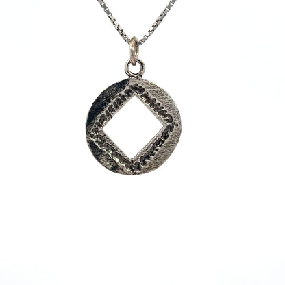 Sterling Silver Pendant, Open Narcotics Anonymous NA Symbol in a Coin Style Circle, Medium Size