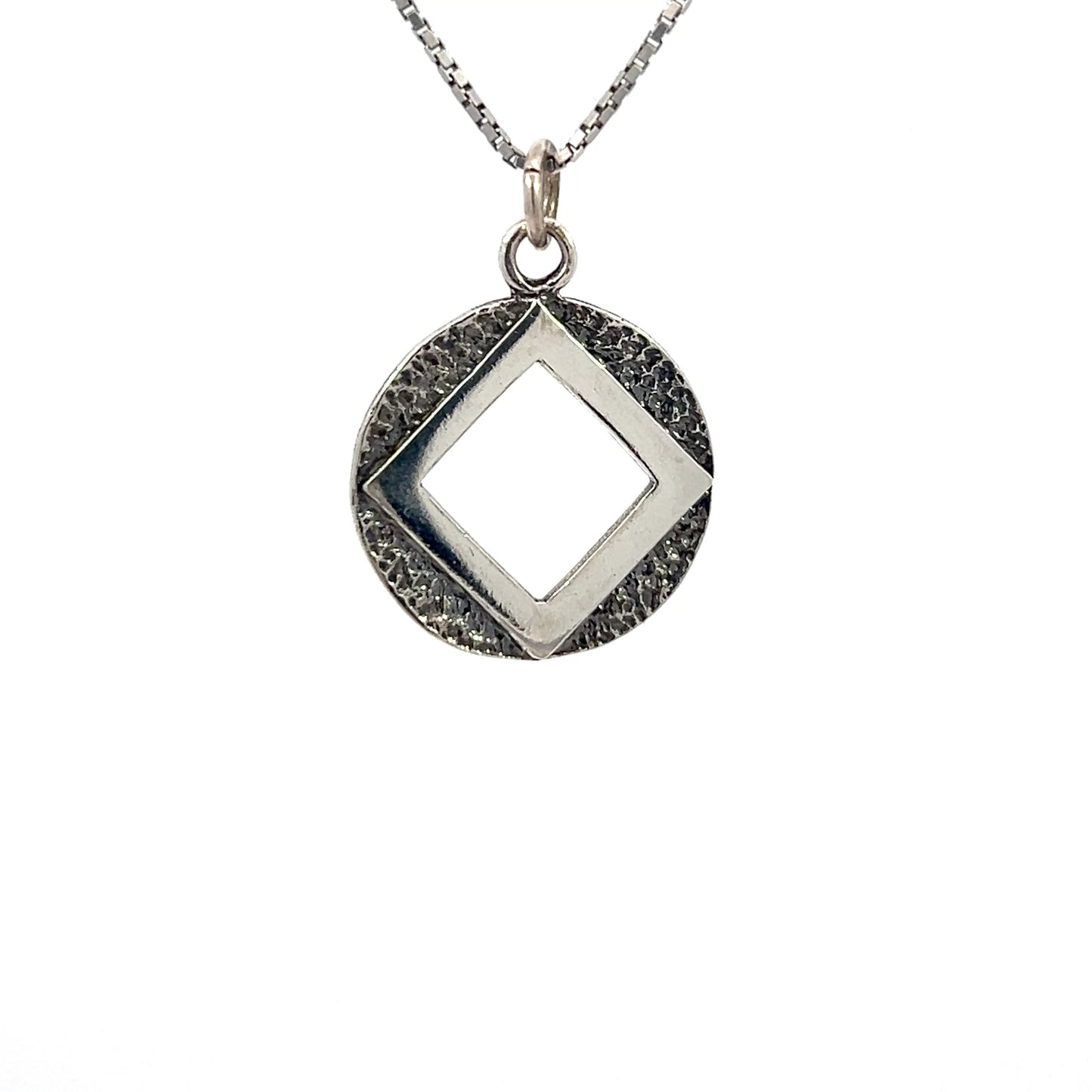 Sterling Silver Pendant, Open Narcotics Anonymous NA Symbol in a Coin Style Circle, Medium Size