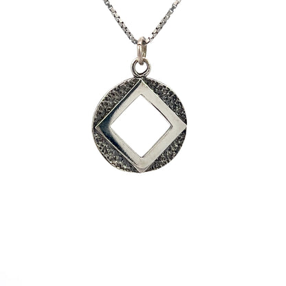 Sterling Silver Pendant, Open Narcotics Anonymous NA Symbol in a Coin Style Circle, Medium Size