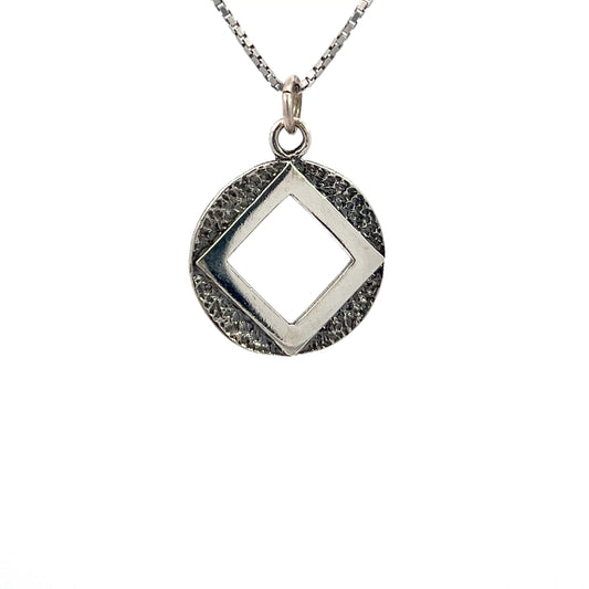 Sterling Silver Pendant, Open Narcotics Anonymous NA Symbol in a Coin Style Circle, Medium Size