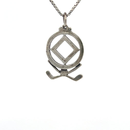 Sterling Silver Pendant, Pair of Golf Clubs with Narcotics Anonymous NA Symbol