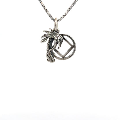 Sterling Silver Pendant, Palm Tree with Narcotics Anonymous NA Symbol, Medium Size