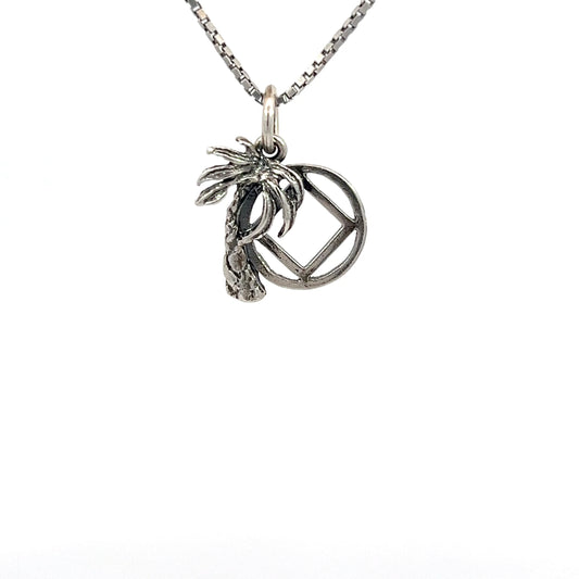 Sterling Silver Pendant, Palm Tree with Narcotics Anonymous NA Symbol, Medium Size