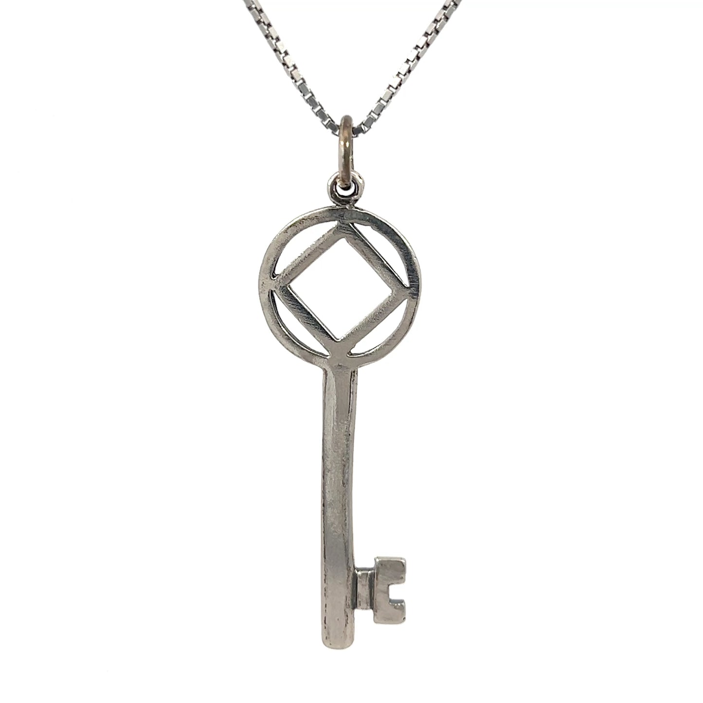 Sterling Silver Pendant, Narcotics Anonymous NA Symbol inside Antique Style Key
