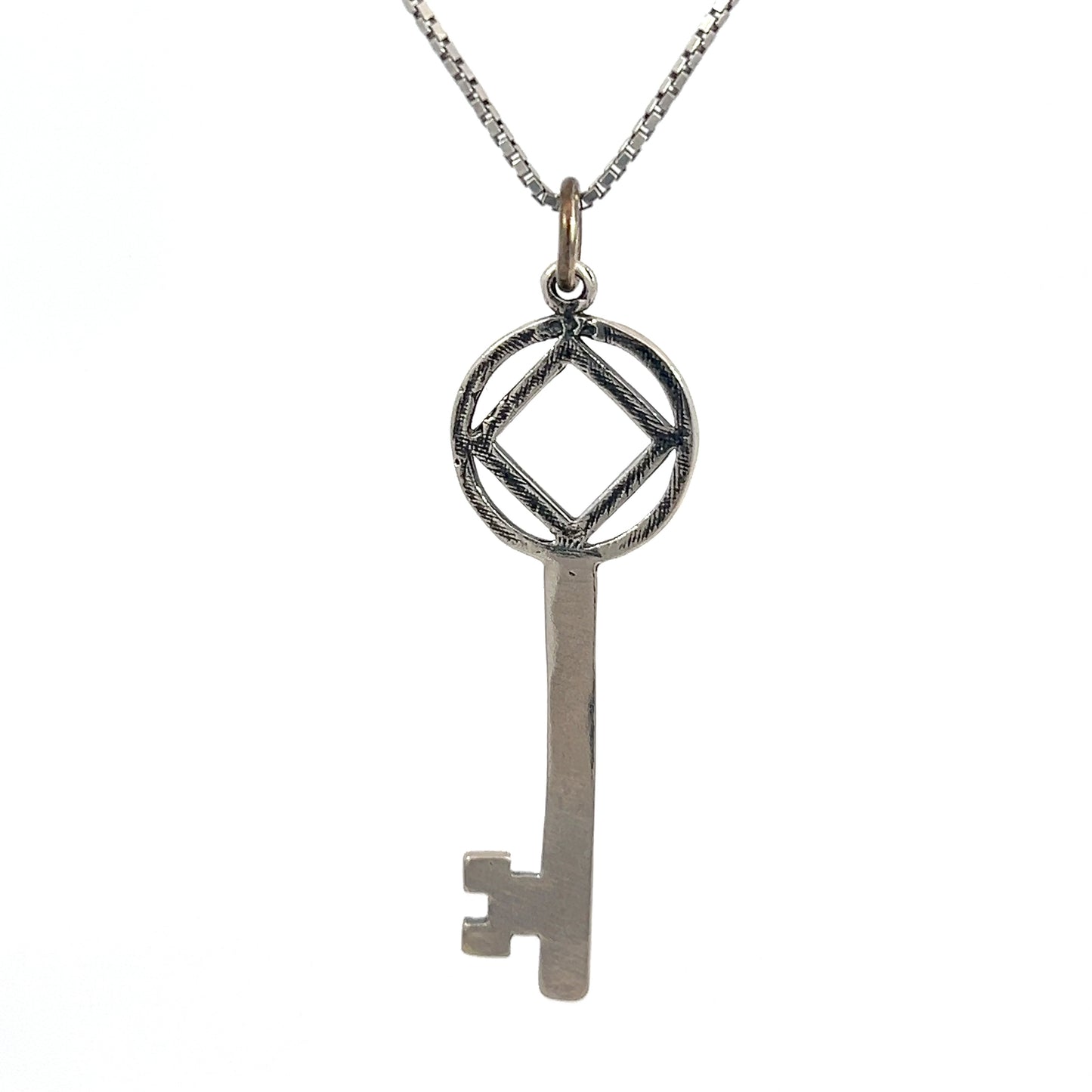 Sterling Silver Pendant, Narcotics Anonymous NA Symbol inside Antique Style Key