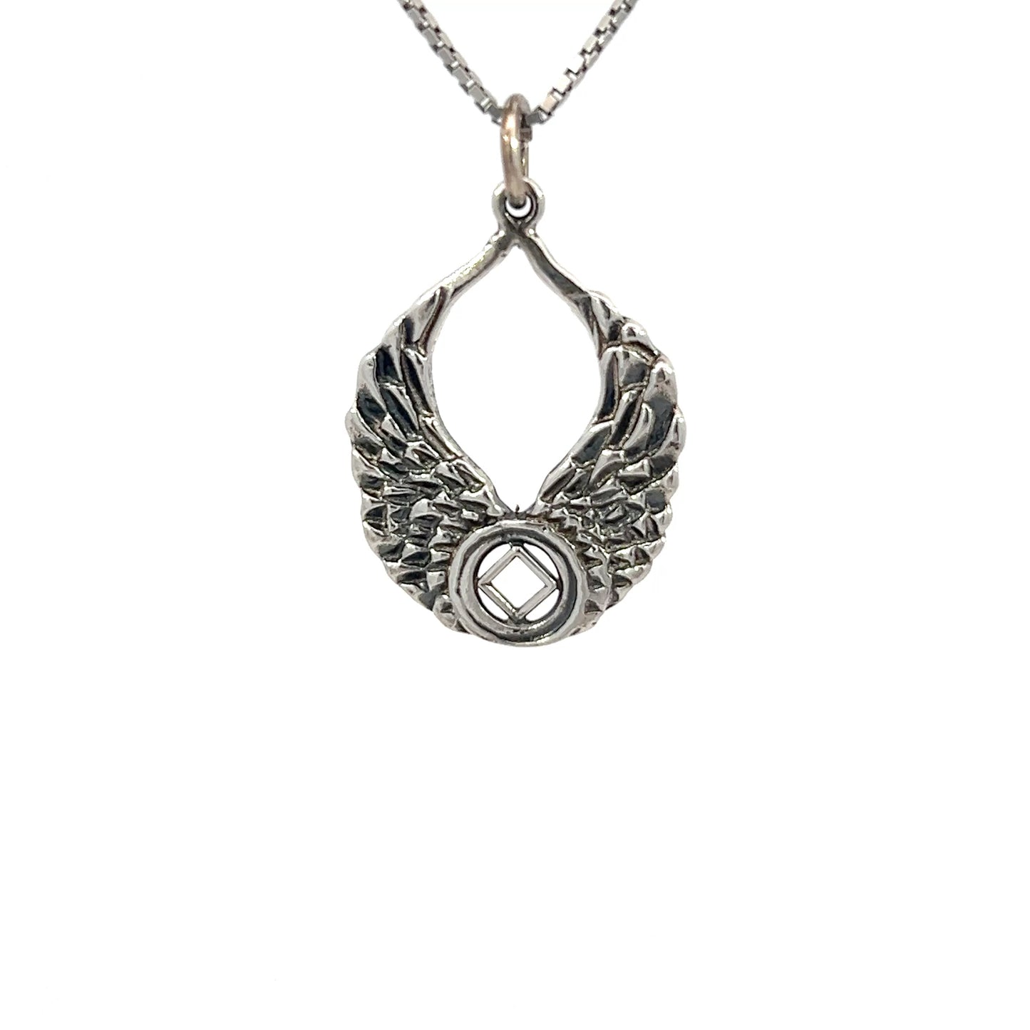 Sterling Silver Pendant, Narcotics Anonymous NA Recovery Symbol with Angel Wings