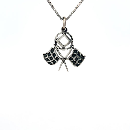 Sterling Silver Pendant, Narcotics Anonymous NA Symbol, Double Racing Flags