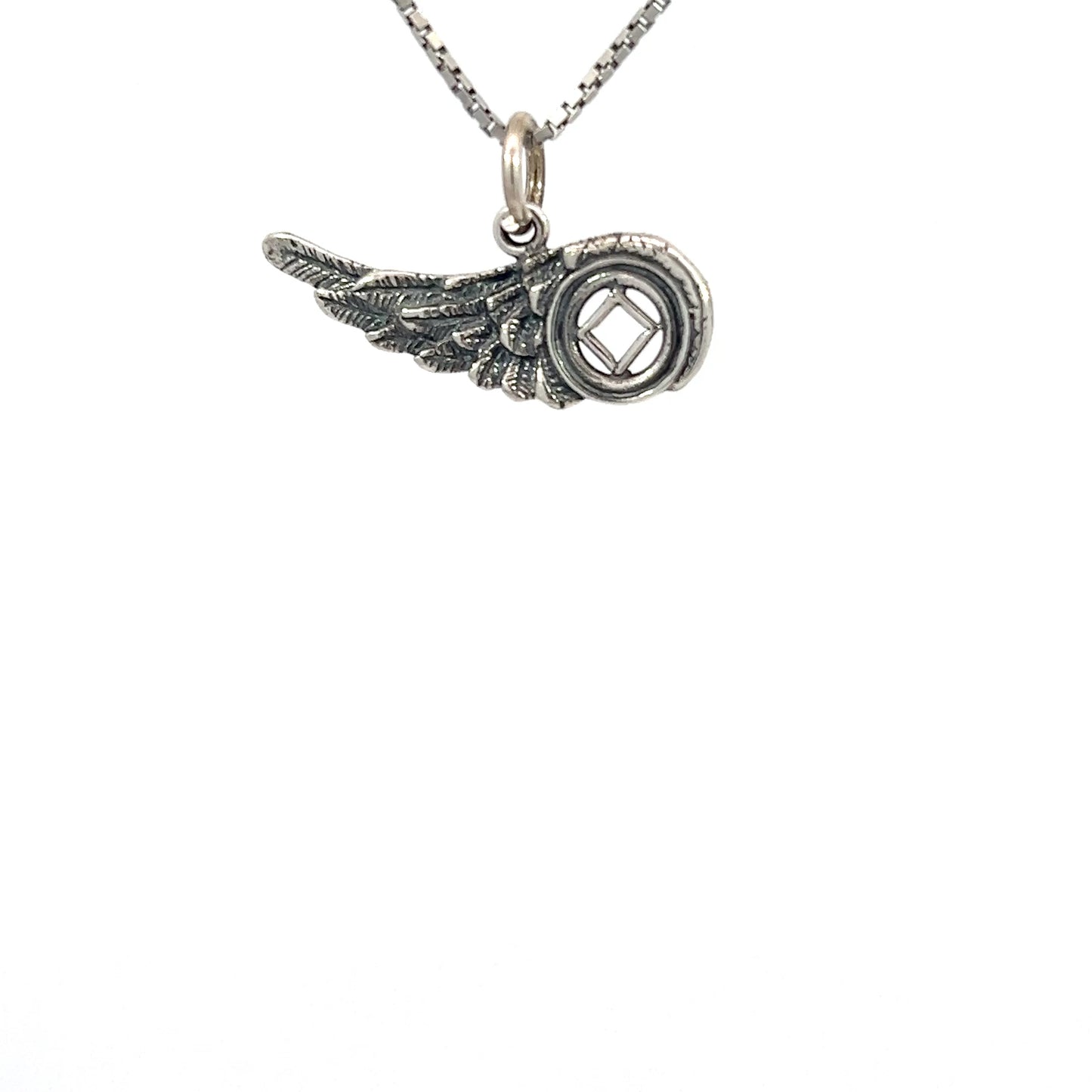 Sterling Silver Pendant, Narcotics Anonymous NA Recovery Symbol on an Angels Wing