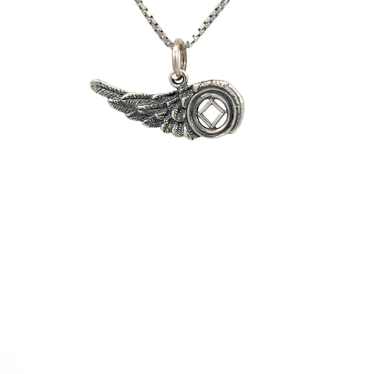 Sterling Silver Pendant, Narcotics Anonymous NA Recovery Symbol on an Angels Wing