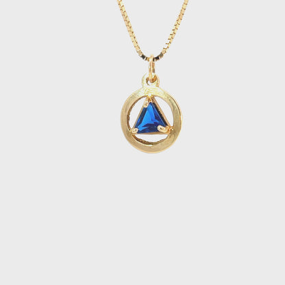 14k Gold AA Pendant – Small Circle with 5mm Triangle CZ Birthstone, 0.8g, 12 Colors Available, Pendant Only