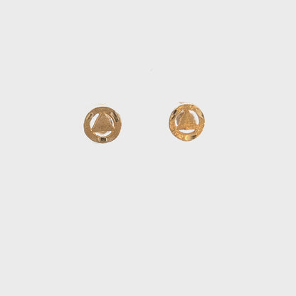 14k Gold Stud Earrings, Diamond Cut Circle with Solid Triangle