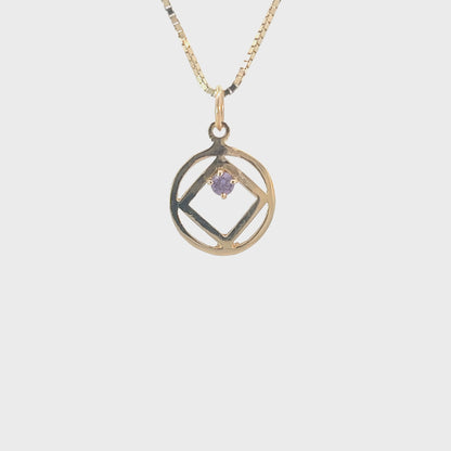 14k Gold Pendant, Narcotics Anonymous NA Symbol, Available in 12 Different Birthstones