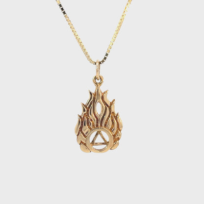 14k Gold AA Pendant – Circle Triangle in Flames, Medium Size, 2.5g, Hand-Finished, Pendant Only