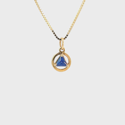 14k Gold AA Pendant – Small Circle with 5mm Triangle CZ Birthstone, 0.8g, 12 Colors Available, Pendant Only