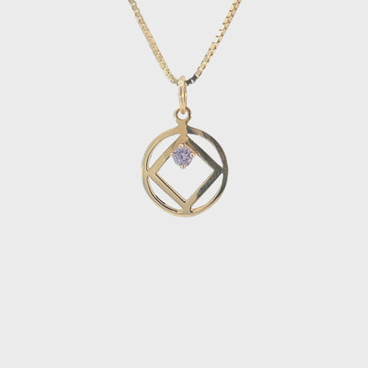 14k Gold Pendant, Narcotics Anonymous NA Symbol, Available in 12 Different Birthstones