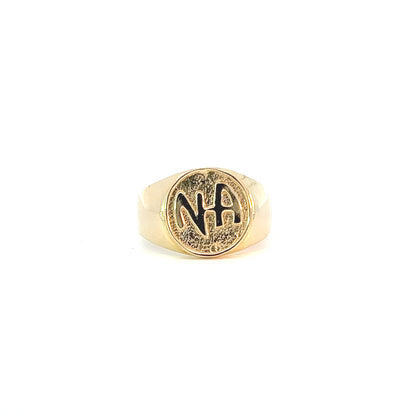 14k gold, Men's Ring with Narcotics Anonymous "NA" Initials