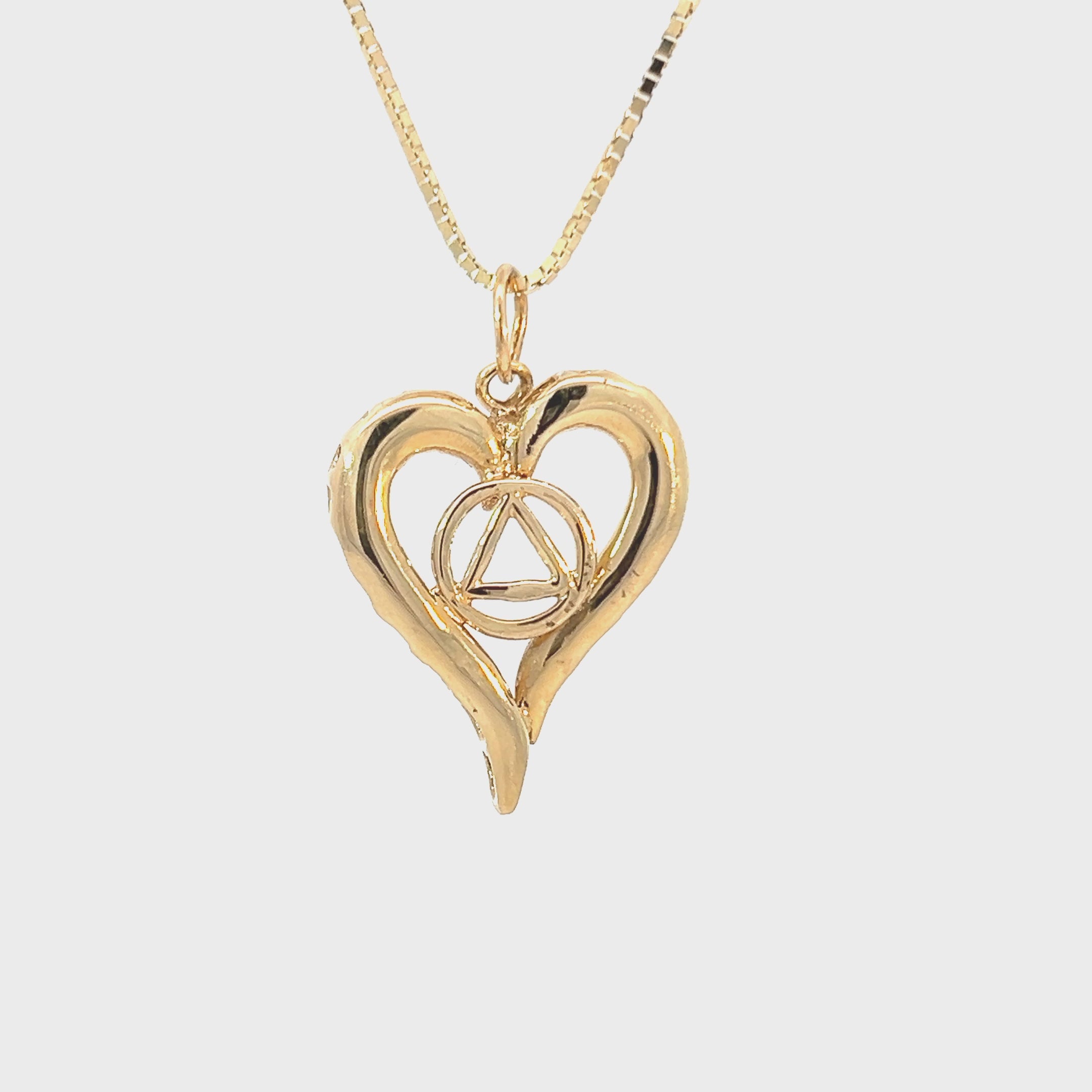 14k Gold AA Pendant – Open Heart with Circle Triangle Symbol
