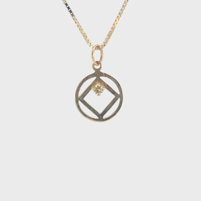 14k Gold Pendant, Narcotics Anonymous NA Symbol, Available in 12 Different Birthstones
