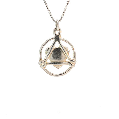 Sterling Silver AA Pendant – Love & Service with Heart, Medium Size, 2.8g, Oxidized Tumble Finish