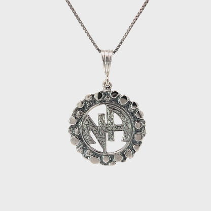 Sterling Silver Pendant, Narcotics Anonymous NA Initials in a Nugget Style Circle