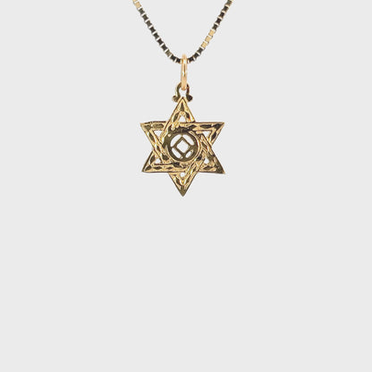 14k Gold Pendant, Narcotics Anonymous NA Symbol in a Jewish Star of David, Medium Size