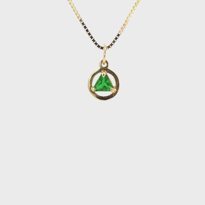 14k Gold AA Pendant – Small Circle with 5mm Triangle CZ Birthstone, 0.8g, 12 Colors Available, Pendant Only
