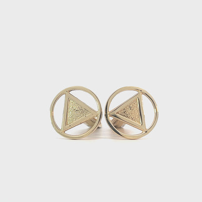 14k Gold Cuff Links, Alcoholics Anonymous AA Circle Triangle in Solid Coin Style Finish