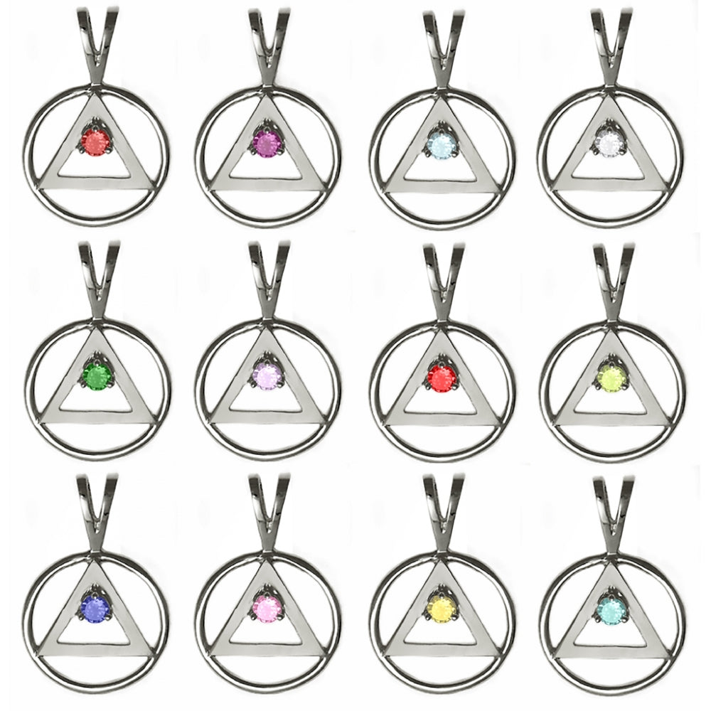Sterling Silver Pendant, Medium Size, Available in 12 Different 3mm Colored CZ Birthstones