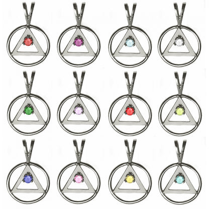Sterling Silver Pendant, Medium Size, Available in 12 Different 3mm Colored CZ Birthstones