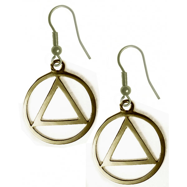Brass, Alcoholics Anonymous AA Symbol Earrings, Antiqued Finish