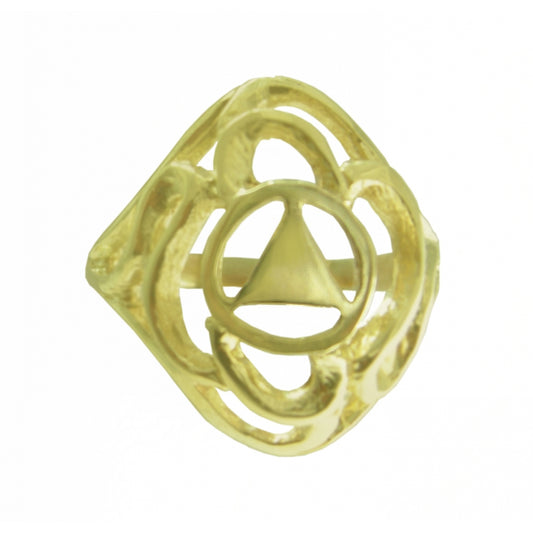 14k Gold Ring, Alcoholics Anonymous AA Symbol with a Swirl Style Design