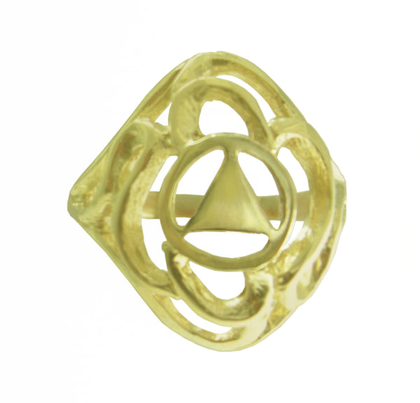 14k Gold Ring, Alcoholics Anonymous AA Symbol with a Swirl Style Design