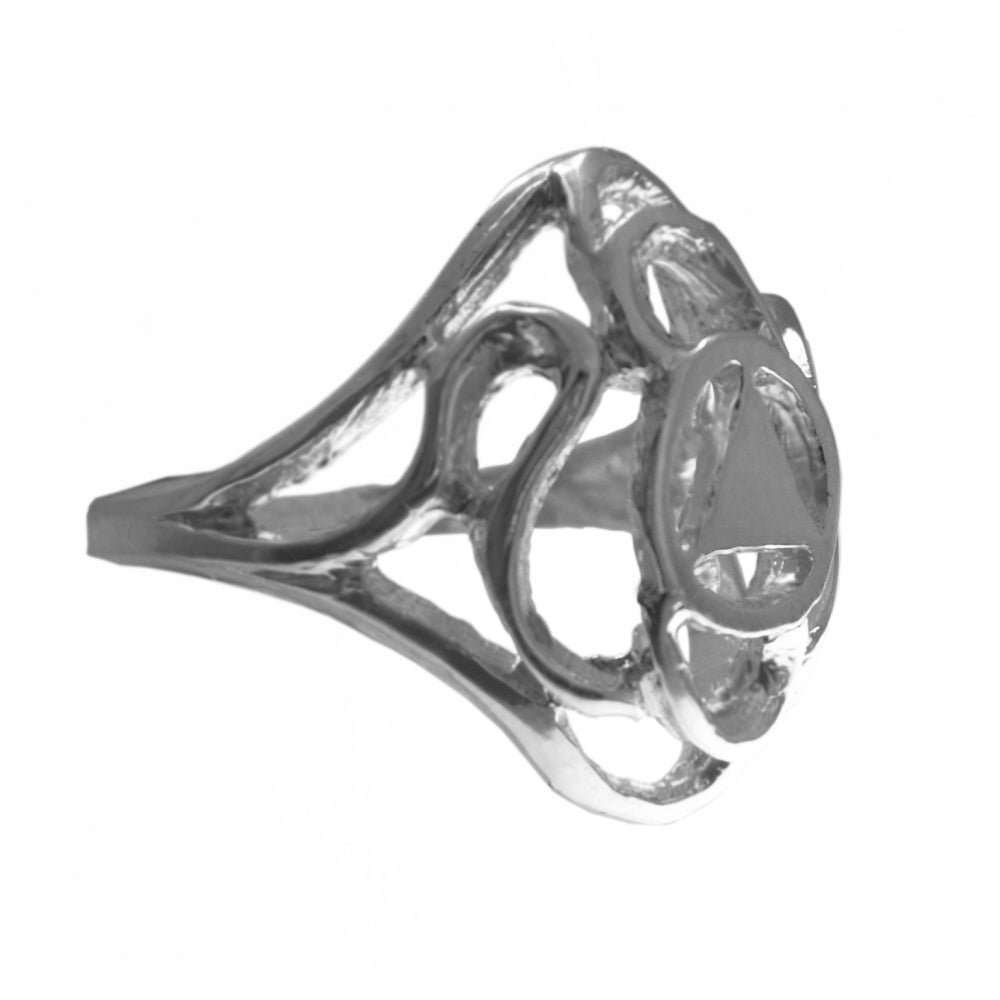 Sterling Silver Ring, Alcoholics Anonymous AA Symbol with a Swirl Style Design