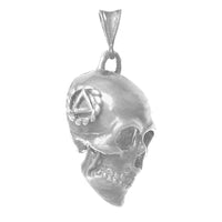 Sterling Silver Pendant, 3d Skull with Alcoholics Anonymous AA Symbol in a Small Twist Wire Circle on Both Sides