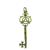 Brass Pendant, Alcoholics Anonymous AA Symbol inside Antique Style Key, Antiqued Finish