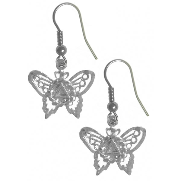 Sterling Silver Earrings, Alcoholics Anonymous AA Symbol on a Small Beautiful Butterfly
