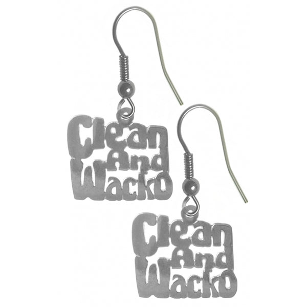 Sterling Silver, Sayings Earrings, "Clean and Wacko"