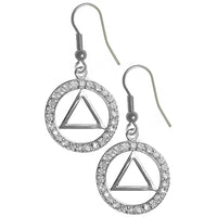 Sterling Silver Earrings, Alcoholics Anonymous AA Symbol in a Circle of 26 CZ's