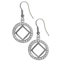 Sterling Silver Earrings, Narcotics Anonymous NA Symbol in a Circle of 26 CZ's